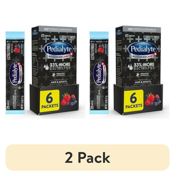 (2 pack) Pedialyte AdvancedCare Plus Electrolyte Powder, Berry Frost, 6 Powder Packets