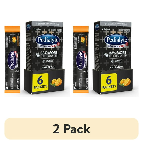 (2 pack) Pedialyte AdvancedCare Plus Electrolyte Powder, Orange Breeze, 6 Powder Packets