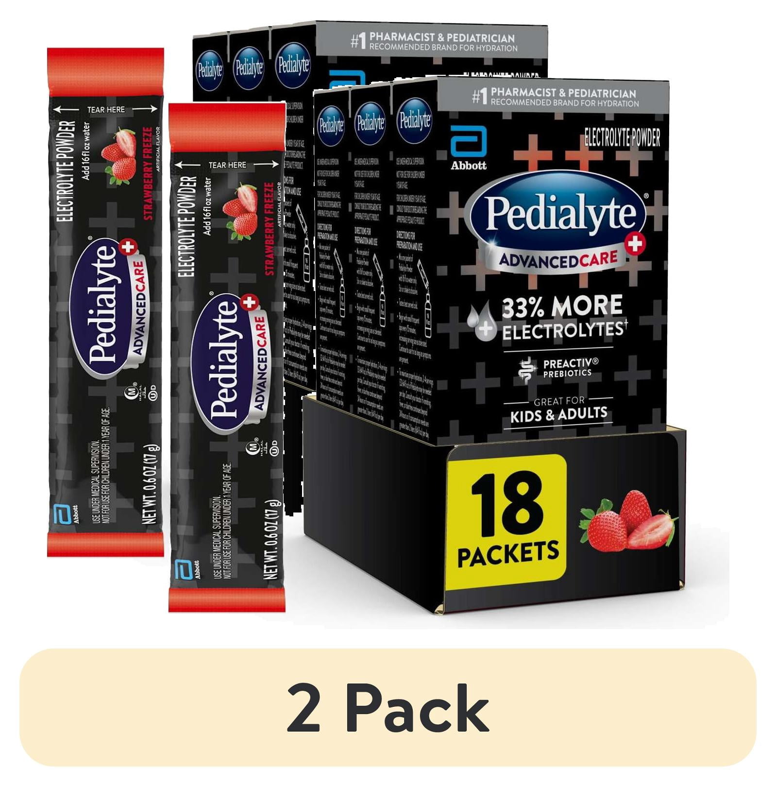 (2 pack) Pedialyte AdvancedCare Plus Electrolyte Powder, Strawberry Freeze, 18 Powder Packet
