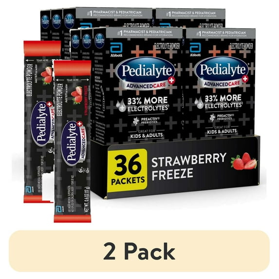 (2 pack) Pedialyte AdvancedCare Plus Electrolyte Powder, Strawberry Freeze, 36 Powder Packet