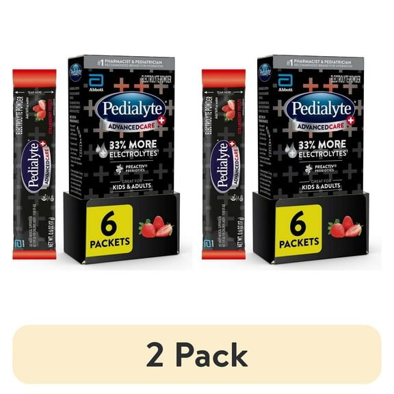 (2 pack) Pedialyte AdvancedCare Plus Electrolyte Powder, Strawberry Freeze, 6 Powder Packets