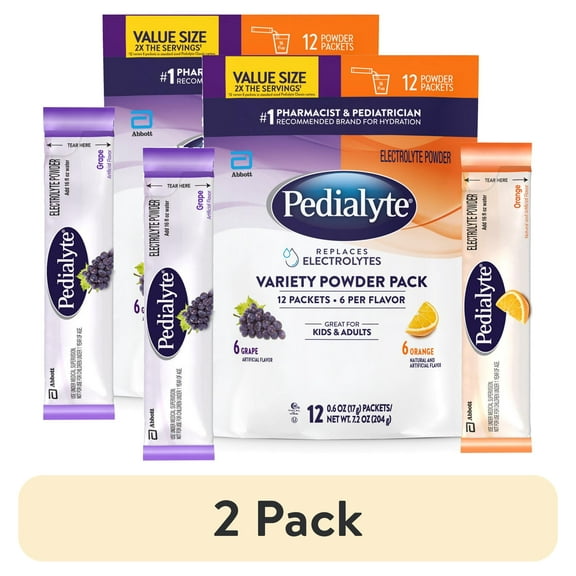 (2 pack) Pedialyte Electrolyte Powder, Variety Pouch: Grape and Orange, 12 Powder Packets