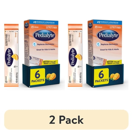 (2 pack) Pedialyte Electrolyte Powder Packets, Orange, Powder Packets, 6 Count