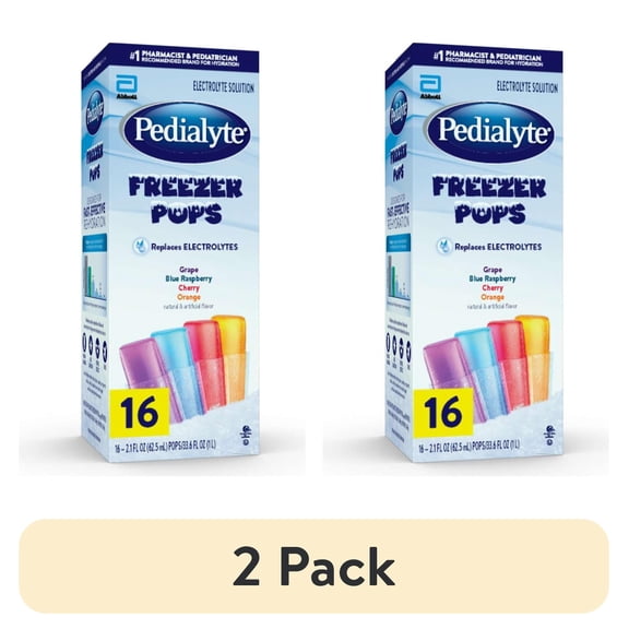 (2 pack) Pedialyte Electrolyte Solution Freezer Pops, Variety Pack, Pack of 16