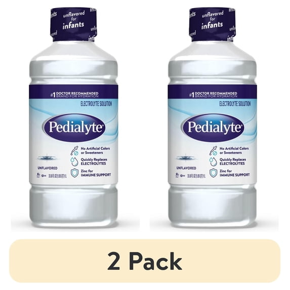 (2 pack) Pedialyte Electrolyte Drink, Unflavored, 1 Liter