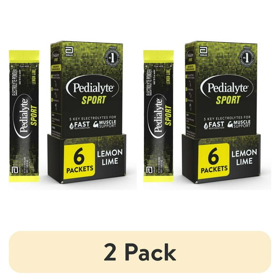 (2 pack) Pedialyte Sport Electrolyte Powder, Lemon Lime, 6 Powder Packets