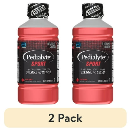 (2 pack) Pedialyte Sport Electrolyte Solution Fruit Punch 1L with 5 Key Electrolytes