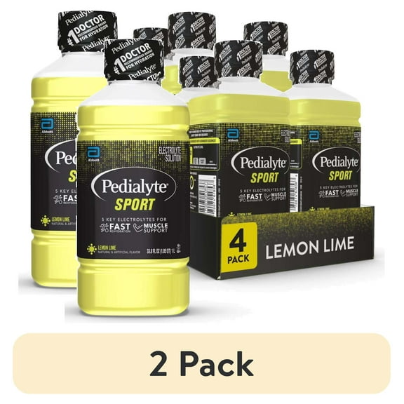 (2 pack) Pedialyte Sport Electrolyte Solution With 5 Key Electrolytes, Lemon Lime, 1 Liter, Pack of 4