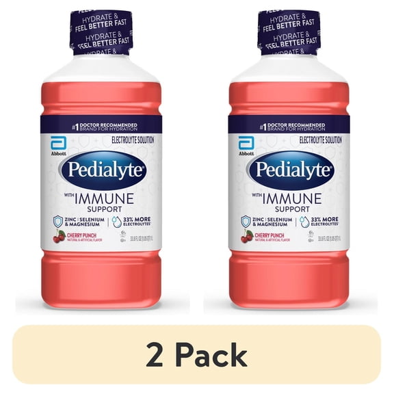 (2 pack) Pedialyte with Immune Support Electrolyte Drink, Cherry Punch, 1 Liter