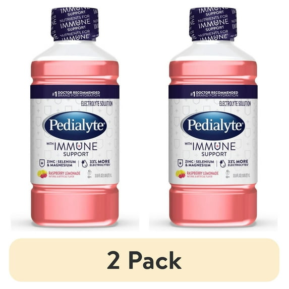 (2 pack) Pedialyte with Immune Support Electrolyte Solution, Raspberry Lemonade, 1 Liter