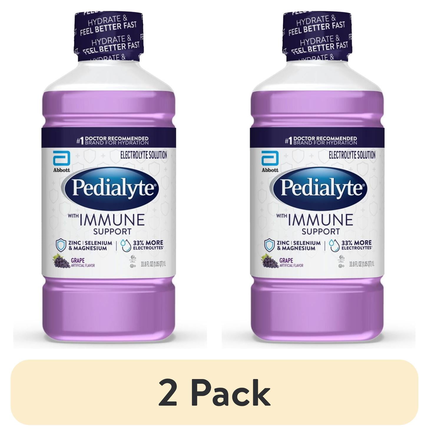 (2 pack) Pedialyte with Immune Support Electrolyte Solution, Grape, 1 Liter