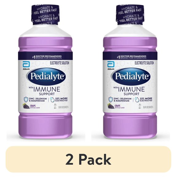 (2 pack) Pedialyte with Immune Support Electrolyte Solution, Grape, 1 Liter