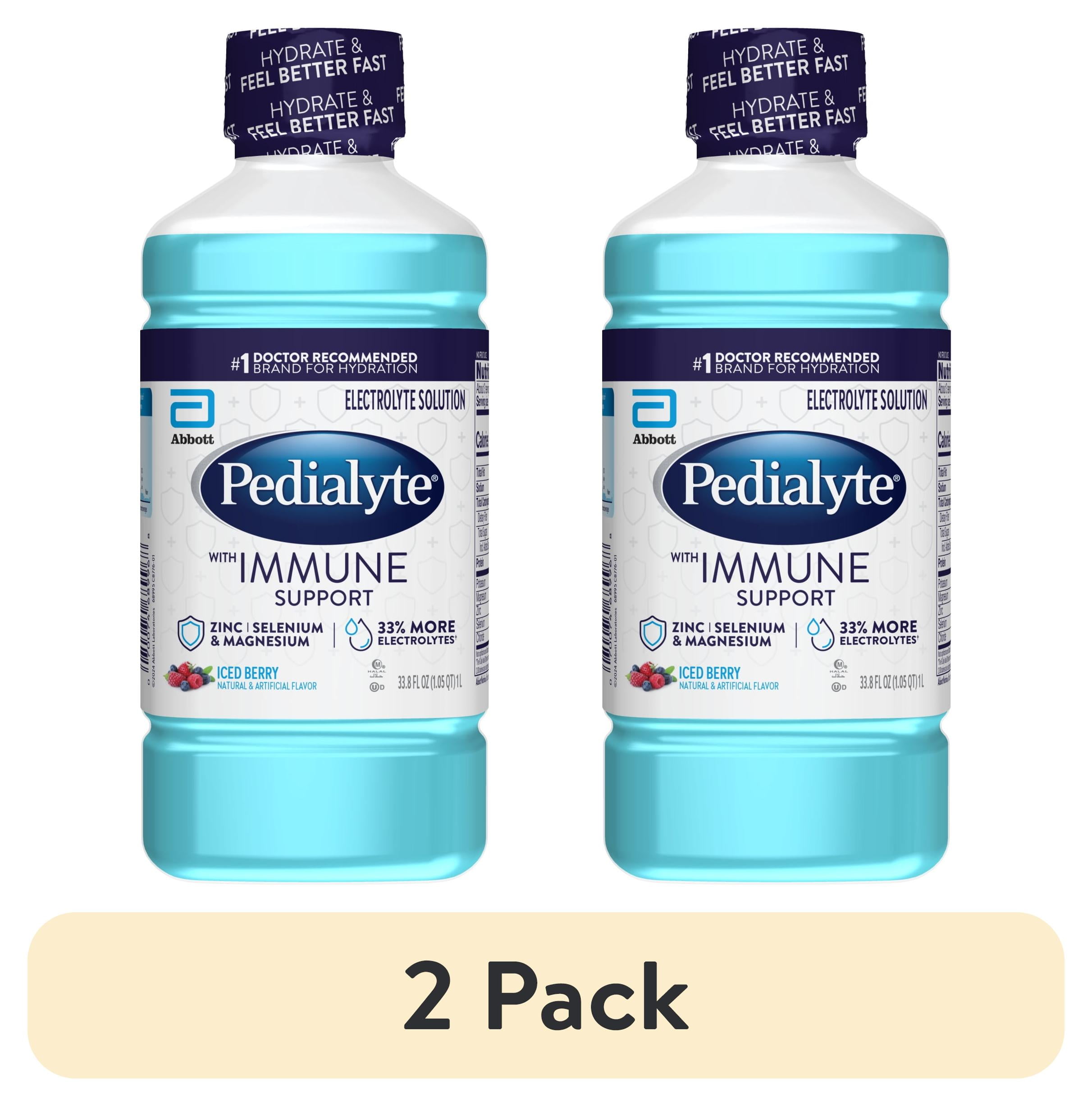 (2 pack) Pedialyte with Immune Support Electrolyte Solution, Iced Berry, 1 Liter