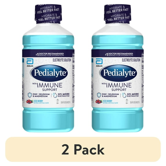 (2 pack) Pedialyte with Immune Support Electrolyte Solution, Iced Berry, 1 Liter