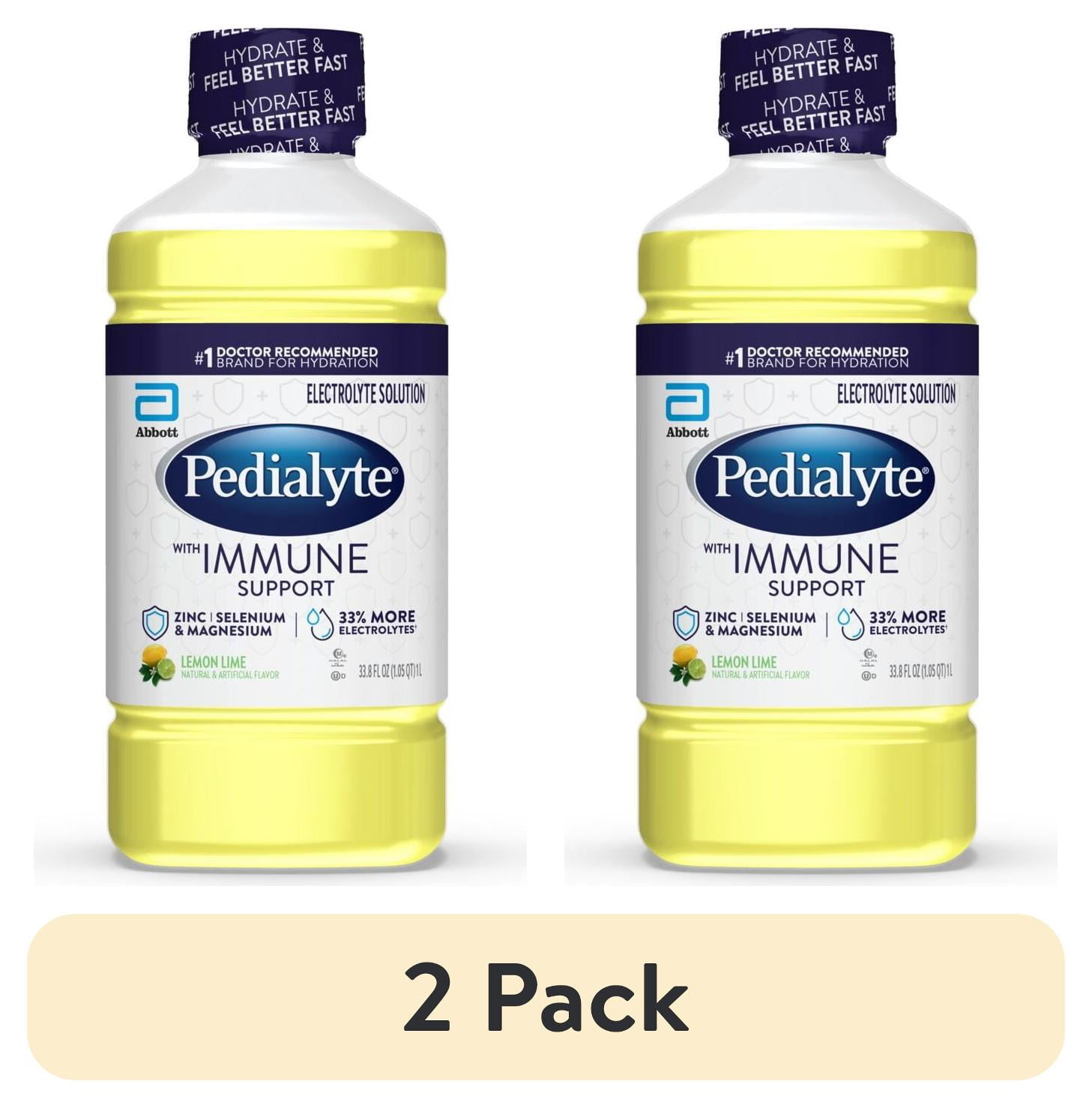(2 pack) Pedialyte with Immune Support, Lemon Lime, Electrolyte Hydration Drink, 1 Liter
