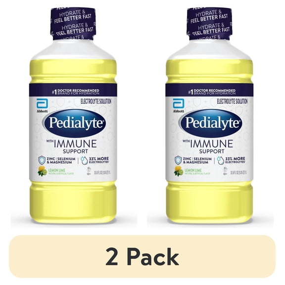 (2 pack) Pedialyte with Immune Support, Lemon Lime, Electrolyte Hydration Drink, 1 Liter