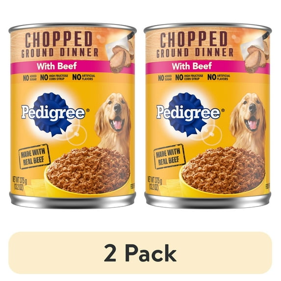 (2 pack) Pedigre Chopped Ground Dinner Beef Wet Dog Food, 13.2 oz Can