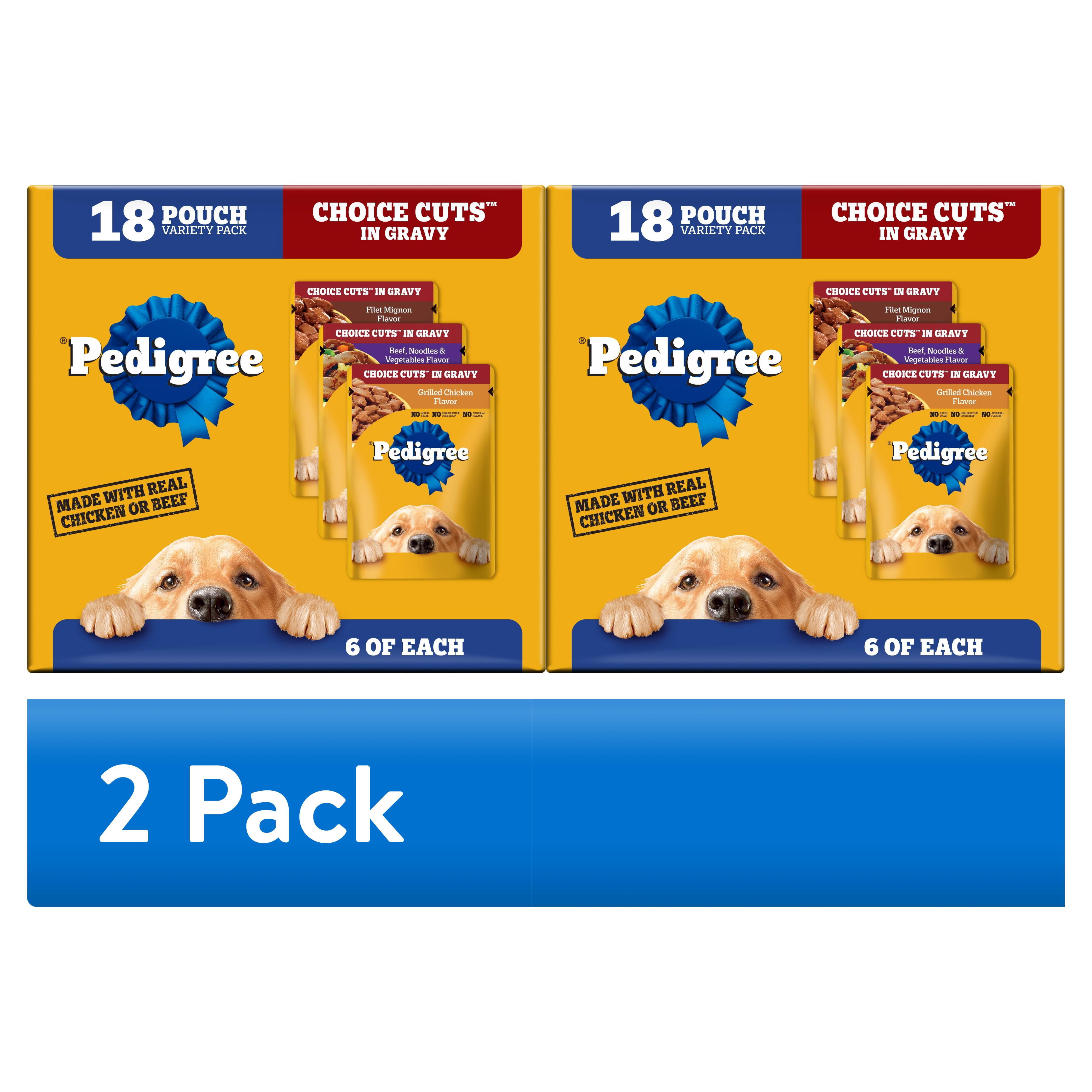 (2 pack) Pedigree Choice Cuts In Gravy Dog Food Variety Pack, 3.5 Oz Pouches, 18 Count
