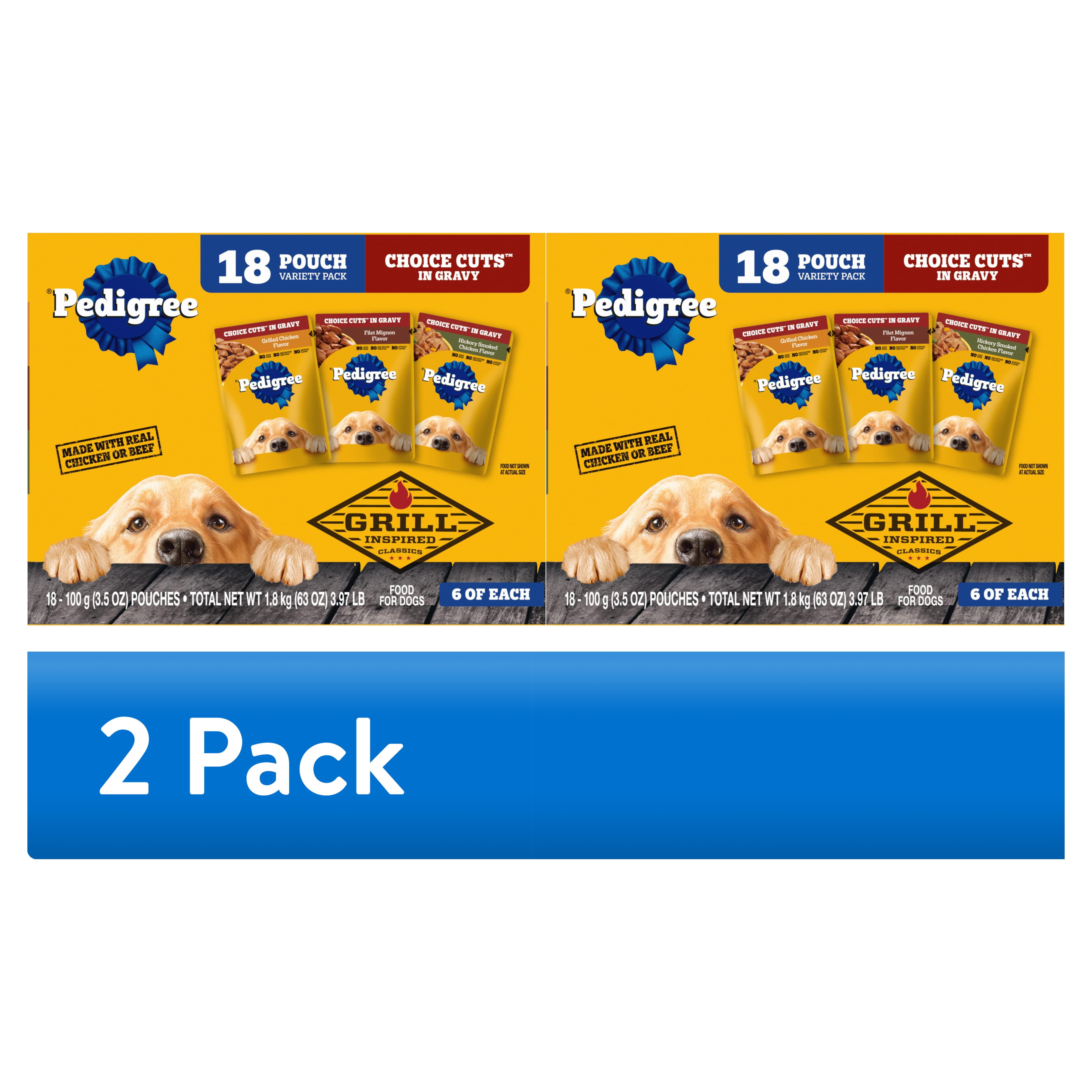 (2 pack) Pedigree Choice Cuts In Gravy Adult Soft Wet Dog Food Variety Pack, 3.5 Oz Pouches (18 Pack)