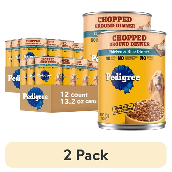 (2 pack) Pedigree Chopped Ground Dinner Chicken & Rice Soft Wet Dog Food, 13.2 oz Cans