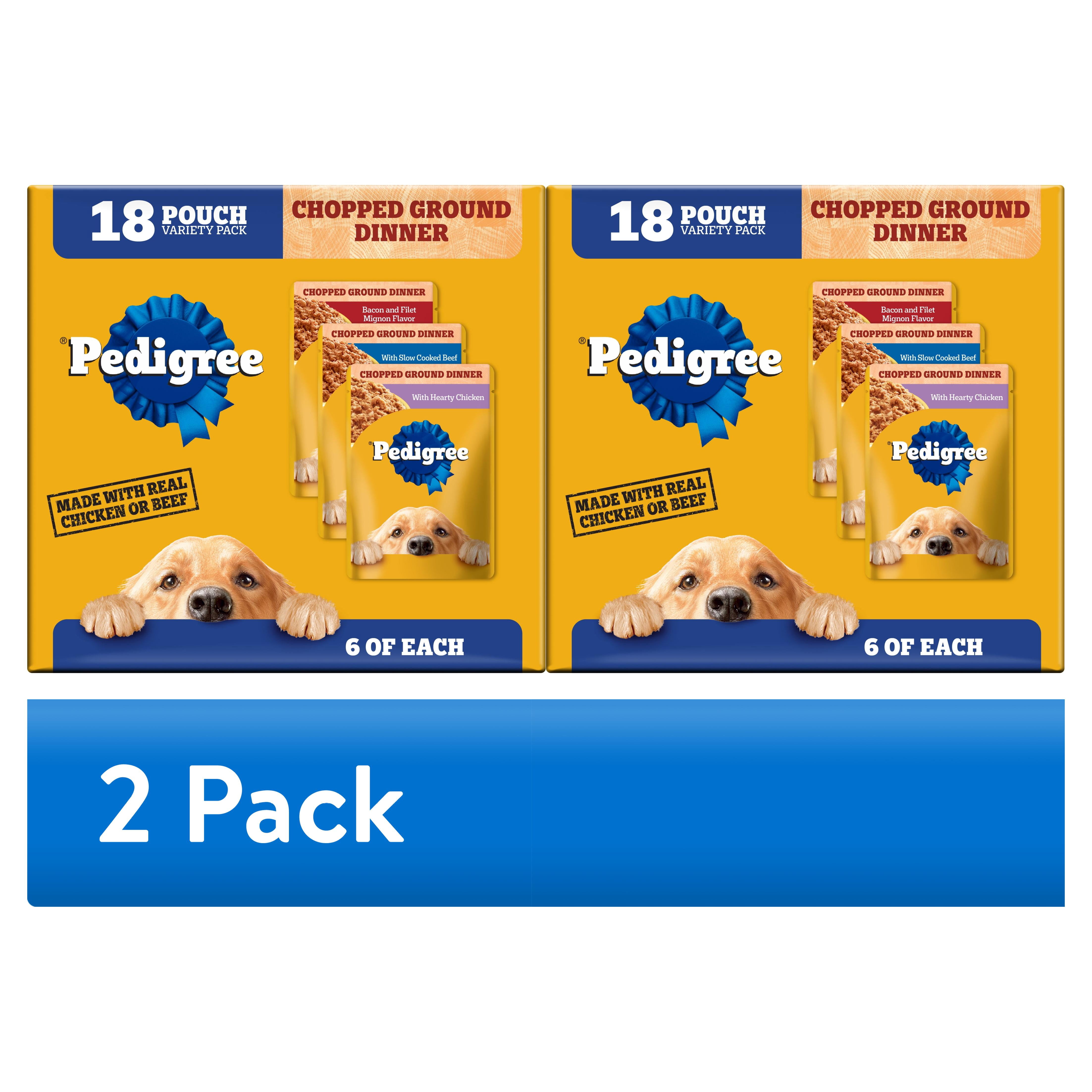 (2 pack) Pedigree Chopped Ground Dinner Slow Cooked Beef Variety Pack Wet Dog Food, (18) 3.5 Oz Pouches
