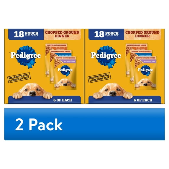 (2 pack) Pedigree Chopped Ground Dinner Cheese Variety Pack Adult Wet Dog Food, (18) 3.5 oz Pouches