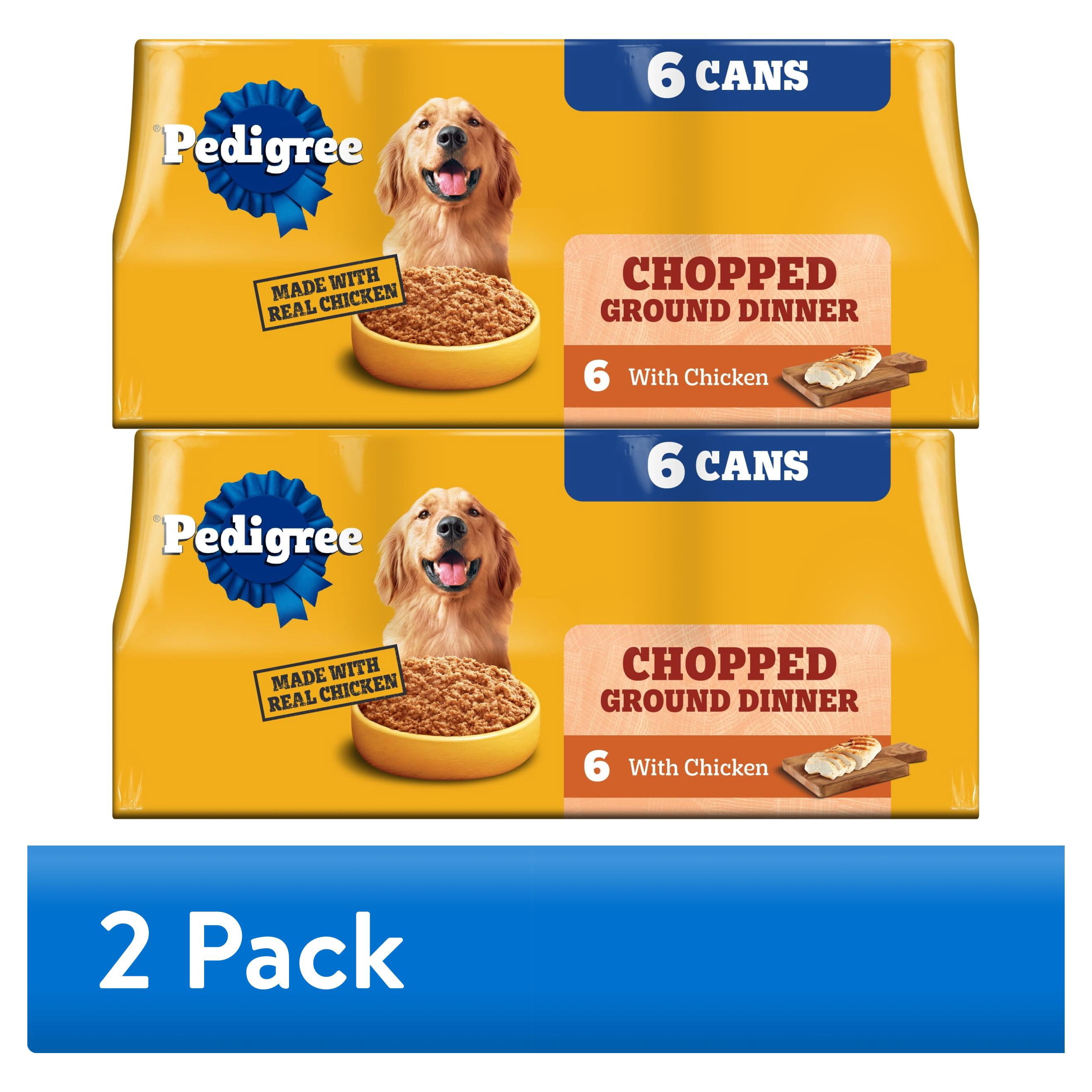 (2 pack) Pedigree Chopped Ground Dinner With Chicken Adult Canned Soft Wet Dog Food, (6) 13.2 oz Cans
