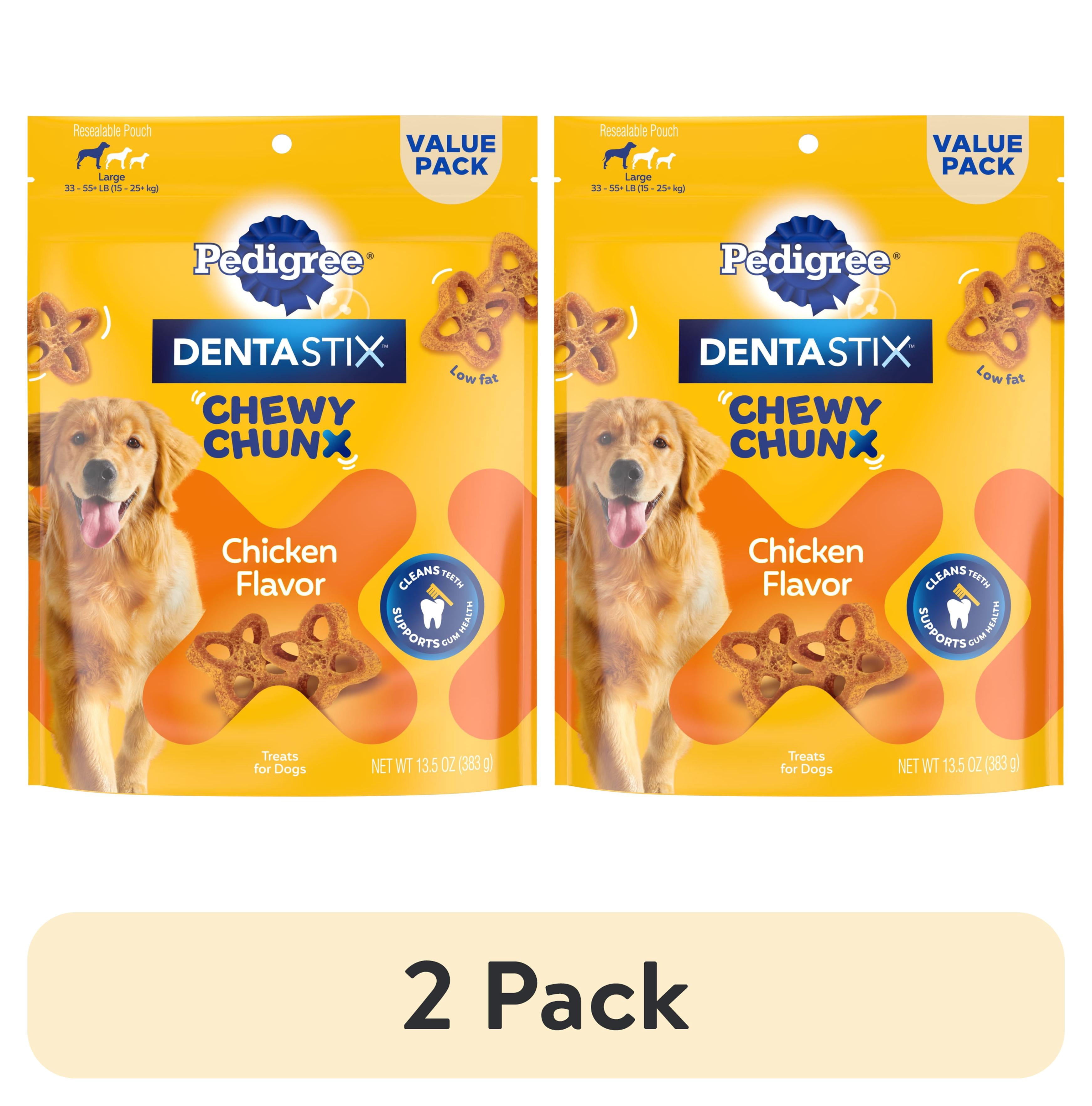 (2 pack) Pedigree Dentastix Chewy Chunx Large Dog Dental Treats Chicken Flavor, 13.5 Oz. Bag
