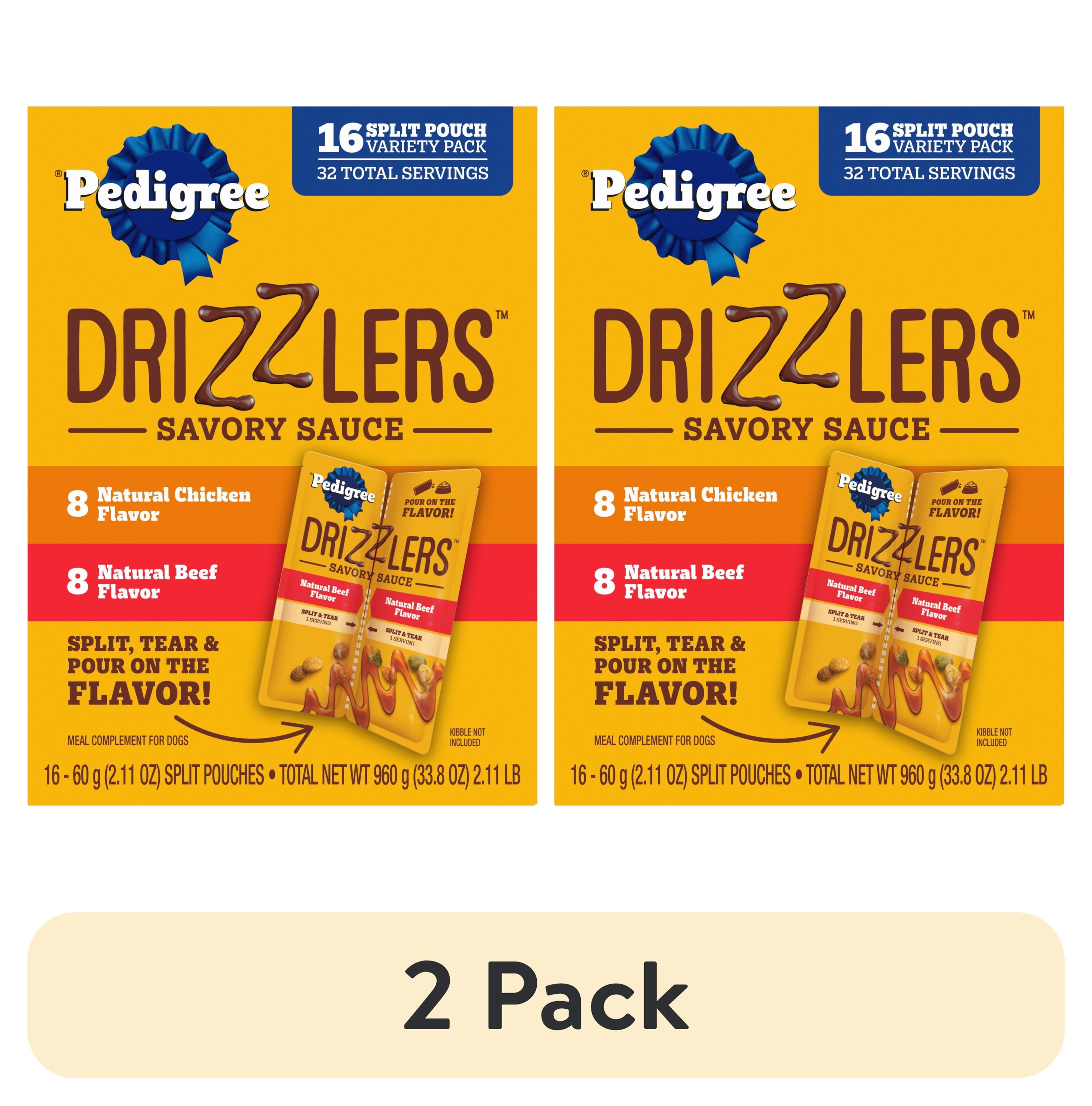 (2 pack) Pedigree Drizzlers Savory Sauce Multipack, 60g Twin Pouch, Pack of 2 (32 Pouches, 64 Servings)