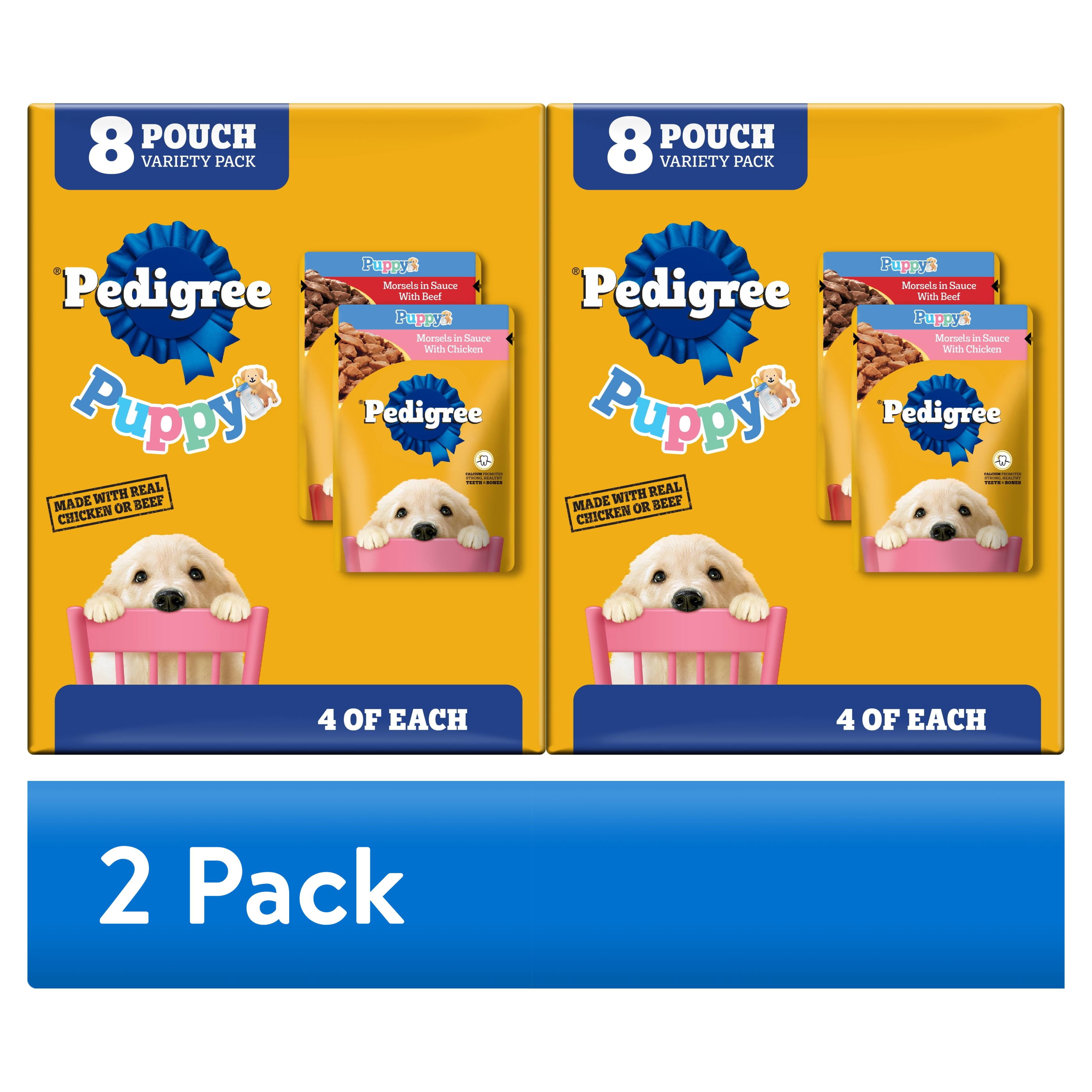 (2 pack) Pedigree Puppy Morsels Variety Pack Puppy Food, (8) 3.5 Oz Pouch