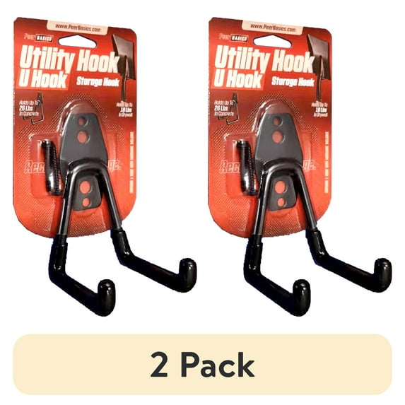 (2 pack) PeerBasics, U Hook, 3" Utility Hook, Metal, PVC Coated, Black, 50 lb Capacity, Hardware Included