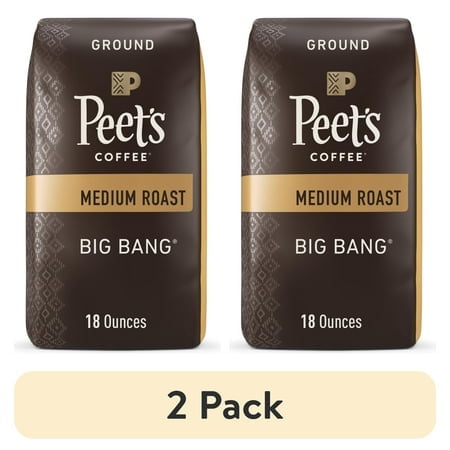 (2 pack) Peet's Coffee Big Bang Premium Medium Roast Ground Coffee, Arabica, 18 oz