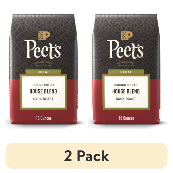 (2 pack) Peet's Coffee Decaffeinated House Blend Premium Dark Roast Ground Coffee, Arabica 18 oz