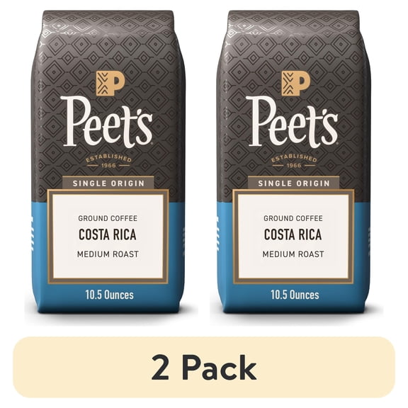 (2 pack) Peet's Coffee Single Origin Costa Rica Premium Medium Roast Ground Coffee, Arabica, 10.5 oz
