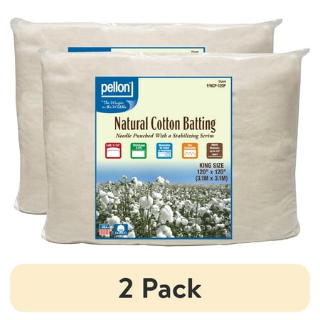(2 pack) Pellon Natural Cotton Batting. off-White. King 120" x 120" Precut Package