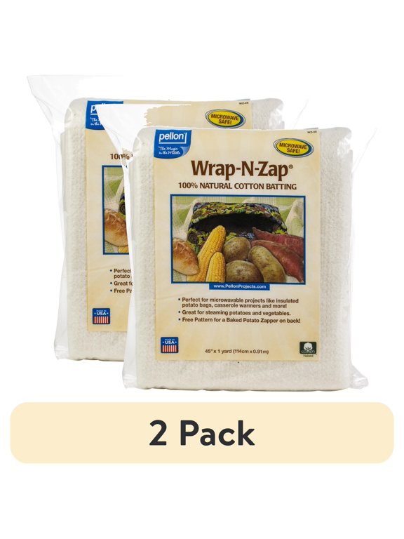 (2 pack) Pellon Wrap-N-Zap Quilting Batting, off-White 45" x 36" Precut Package