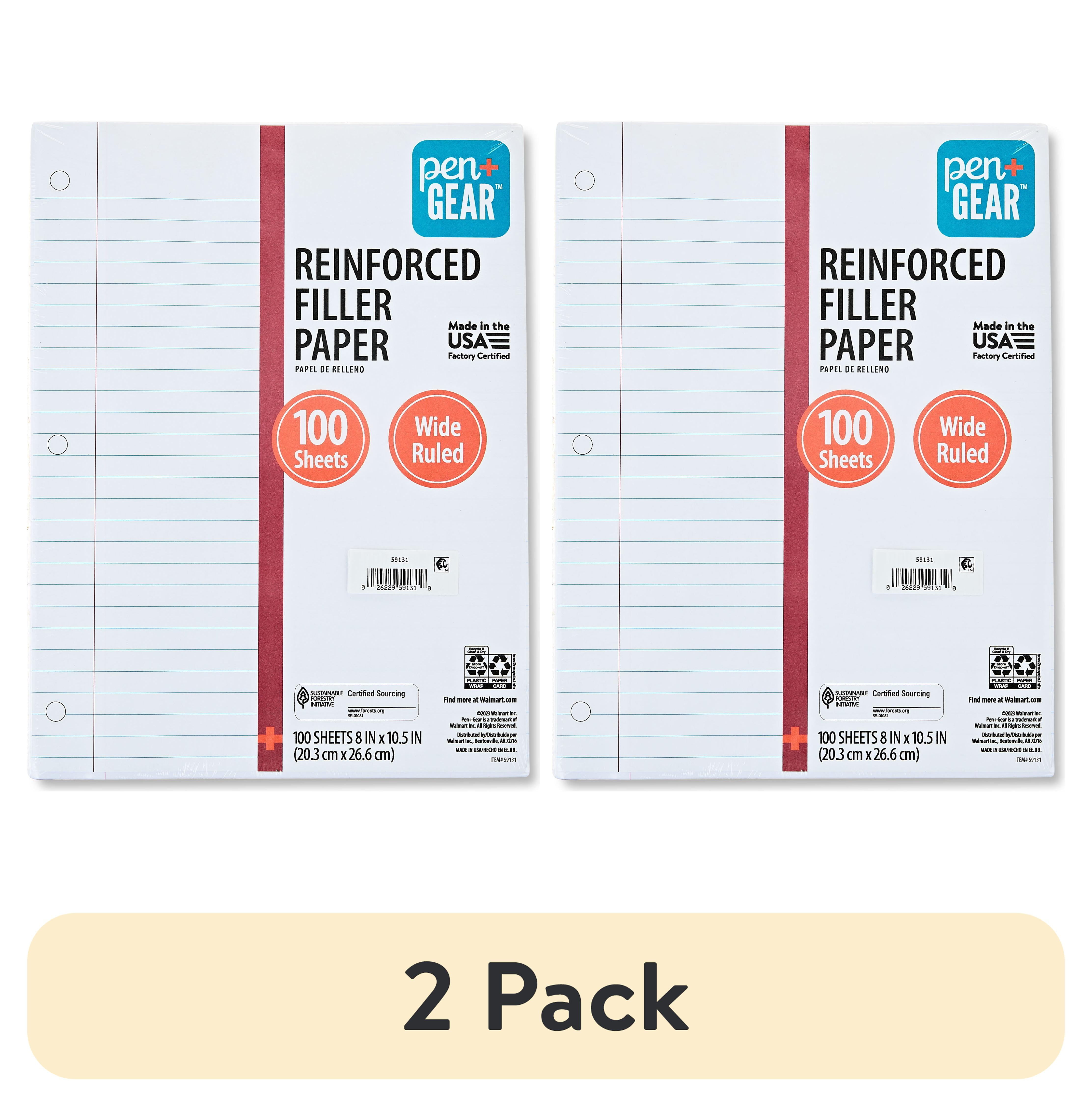 (2 pack) Pen+Gear Wide Ruled Reinforced Filler Paper, 8" x 10.5", 100 Sheets