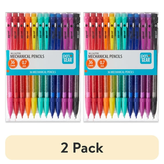(2 pack) Pen+Gear #2 Glitter Disposable Mechanical Pencils, 0.7mm, 36 Count