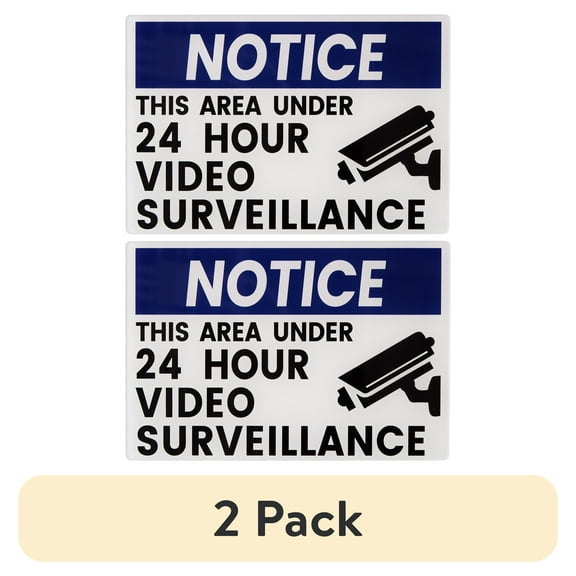 (2 pack) Pen+Gear 24-Hour Video Surveillance Sign, 4 × 6 Inches, White, Weather-Resistant