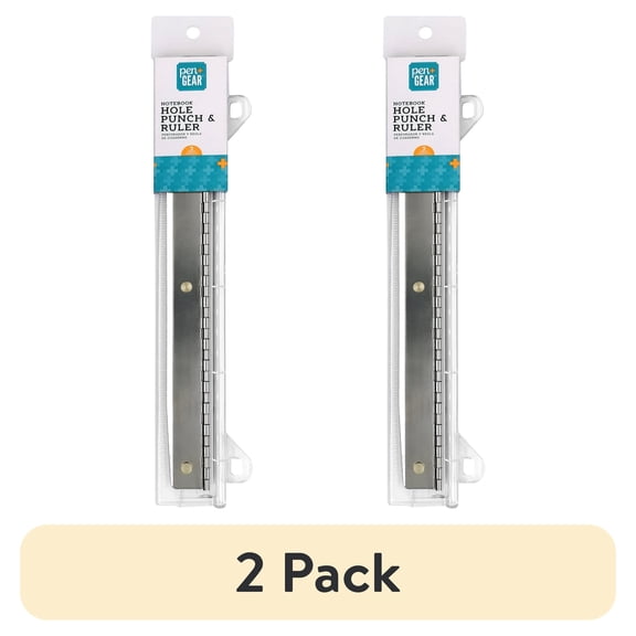 (2 pack) Pen + Gear 3-Hole Notebook Punch with Ruler, Clear, 3 Sheet Capacity Binder Insert Strips. 578380149, 0.44", 2.28", 11.7"