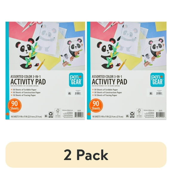 (2 pack) Pen+Gear 3-in-1 Activity Pad, 9" x 11", 90 Sheets