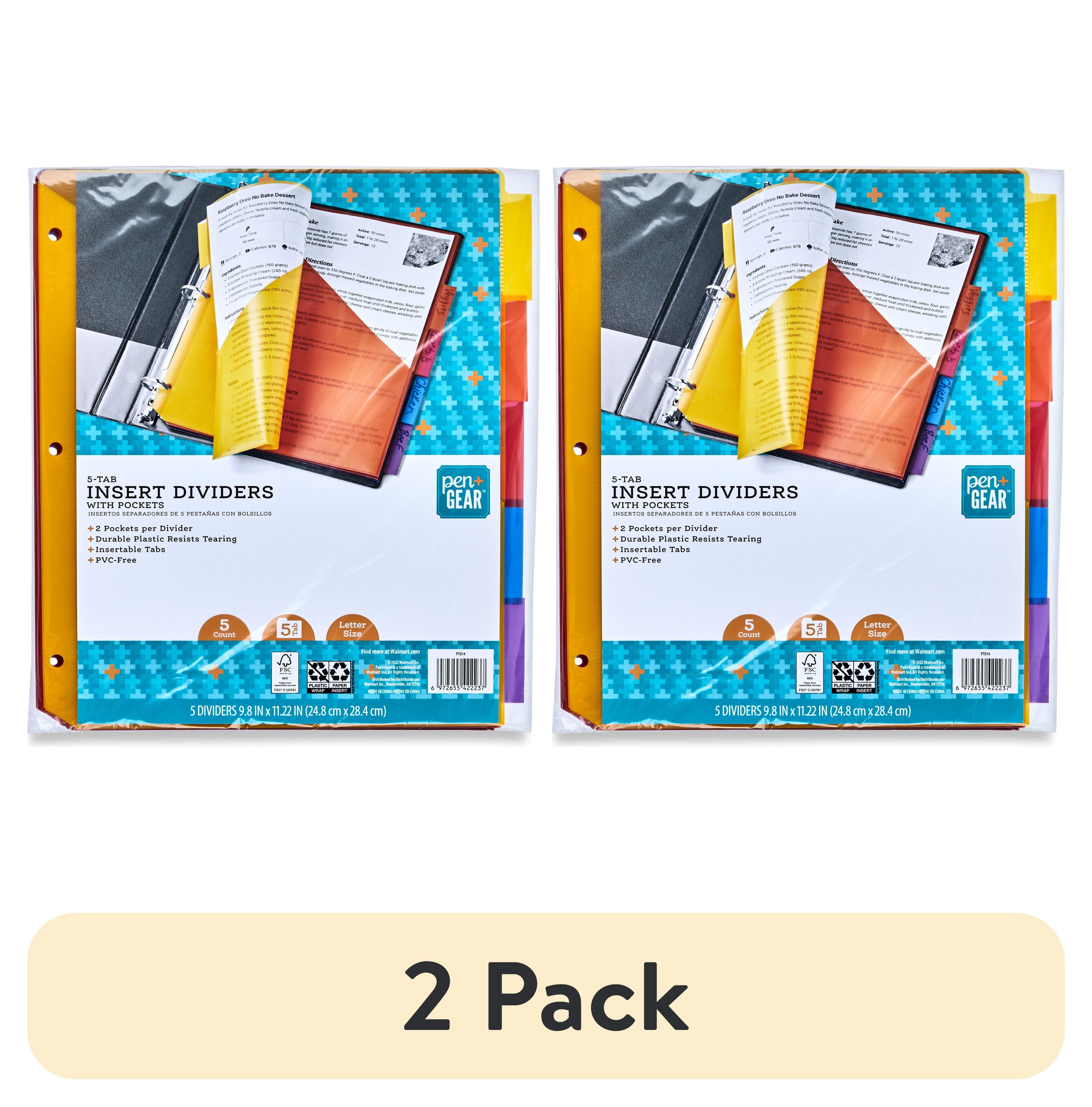 Pen+Gear Plastic 5-Tab Insert Dividers with Pockets Assorted
