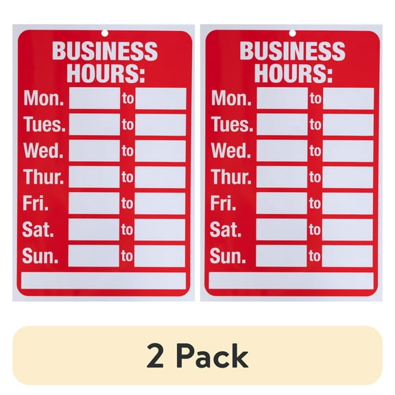 (2 pack) Pen+Gear Business Operating Hours Sign, 8"x12" - Complete with Numbers, Red & White
