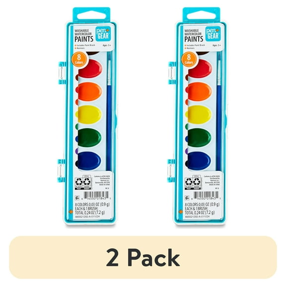 (2 pack) Pen + Gear 8 counts Semi-Moisture Watercolor Paints