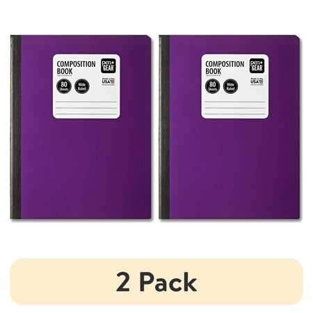 (2 pack) Pen+Gear Wide Rule Composition Book, 7.5" x 9.75", Purple, 80 Sheets, New