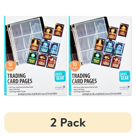 (2 pack) Pen + Gear 9-Pocket Protective Trading Card Pages, 8.5 in x 11 in, Clear, 10 Count