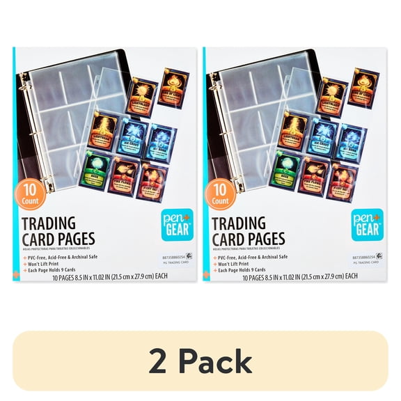 (2 pack) Pen + Gear 9-Pocket Protective Trading Card Pages, 8.5 in x 11 in, Clear, 10 Count