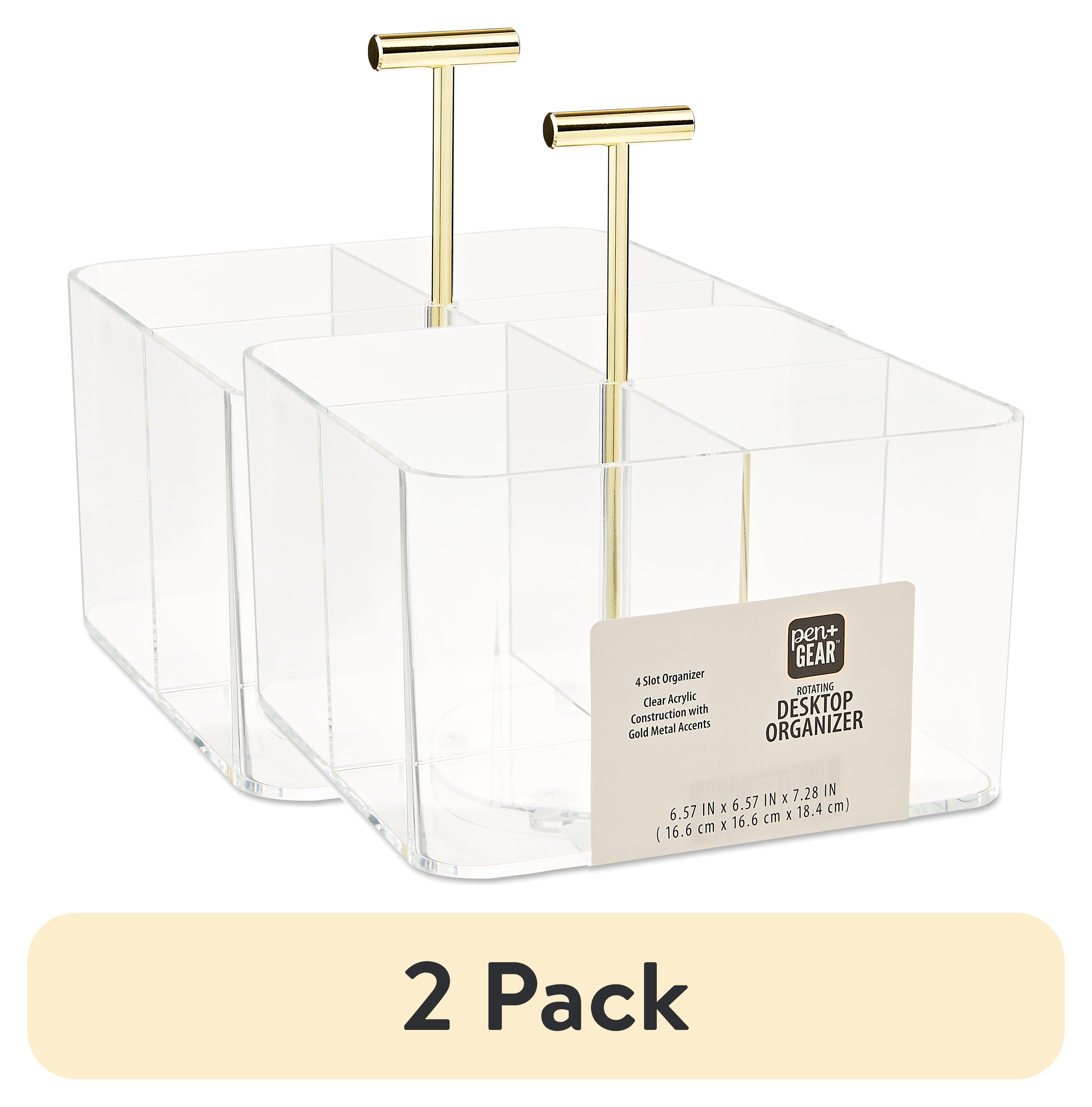 (2 pack) Pen+Gear Acrylic Rotating Desk Organizer, 6.57 in x 6.57 in x 7.28 in, 4 Compartments, Clear