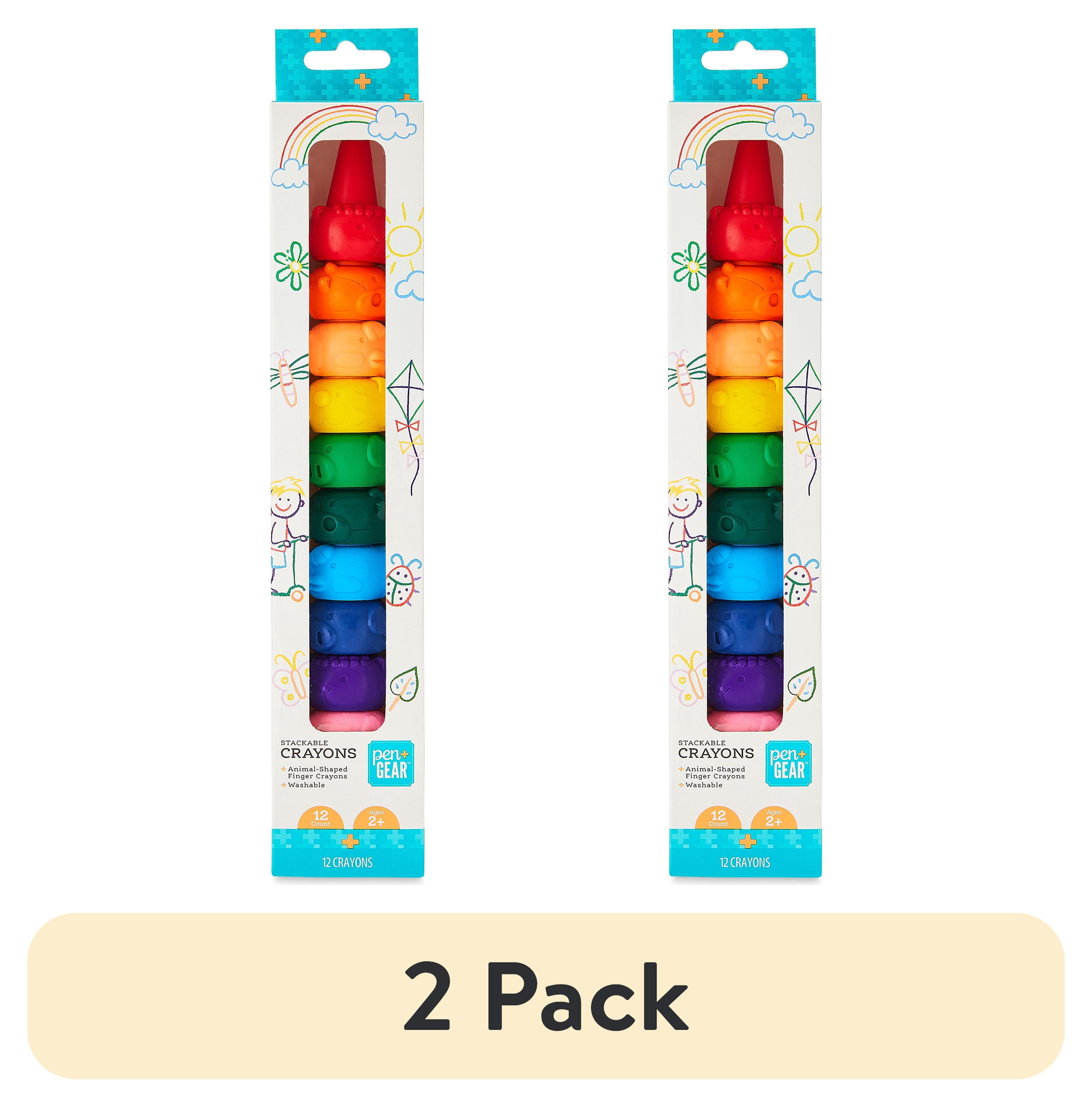 (2 pack) Pen+Gear Animal Stackable Crayons, Assorted Colors, 12 Count