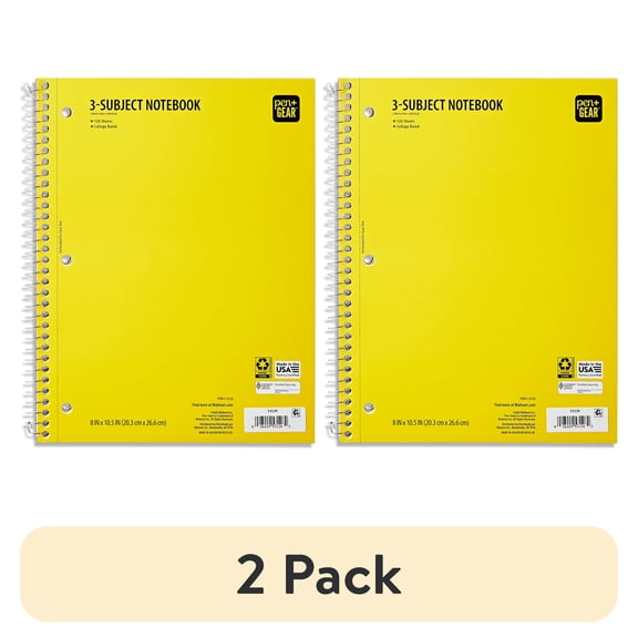 (2 pack) Pen + Gear College Ruled 3-Subject Notebook, 8" x 10.5", Yellow, 120 Sheets